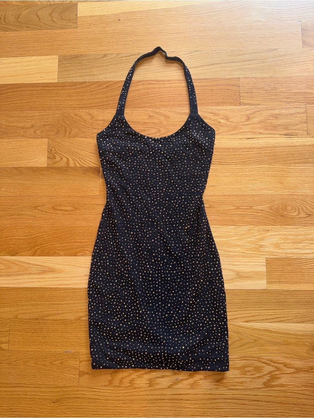 Oh Polly Black Halter Mini Dress with Silver Detail